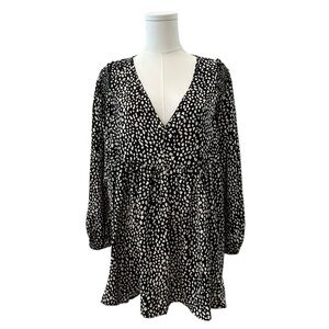 Umgee Women's 1XL Black White Relaxed Plus Babydoll Work Casual Flowy Blouse